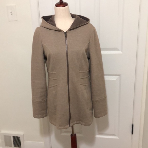 Sebby Collection Taupe Heathered/Nutmeg Colored Hooded Jacket - Size Medium - Picture 9 of 9